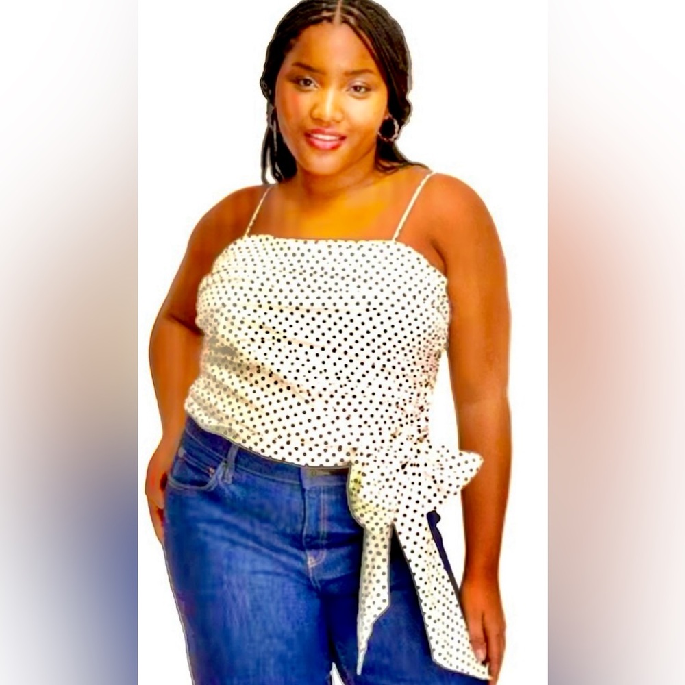 Kate Spade NWT White w/black Polka Dots Top Spaghetti Straps Cropped w/Bow Sz M